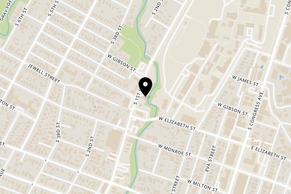 Map showing the location of Curry Nation on 1311 S 1st St in Austin